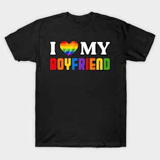 I Love My Boyfriend Groovy Heart For Pride LGBT Month T-Shirt